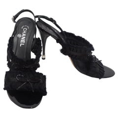 Chanel Black Grosgrain Canvas Bow Slingback Sandals