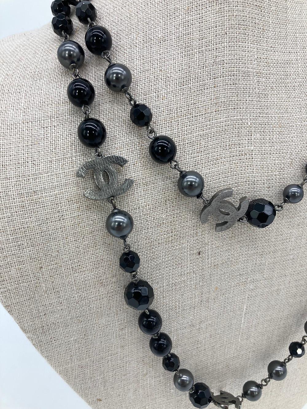 chanel black bead necklace