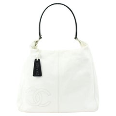 Chanel Black Handle CC Logo White Leather Hobo Bag s28ca19