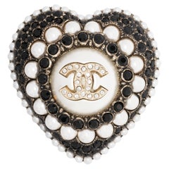 Chanel Black Heart "CC" Embellished Brooch