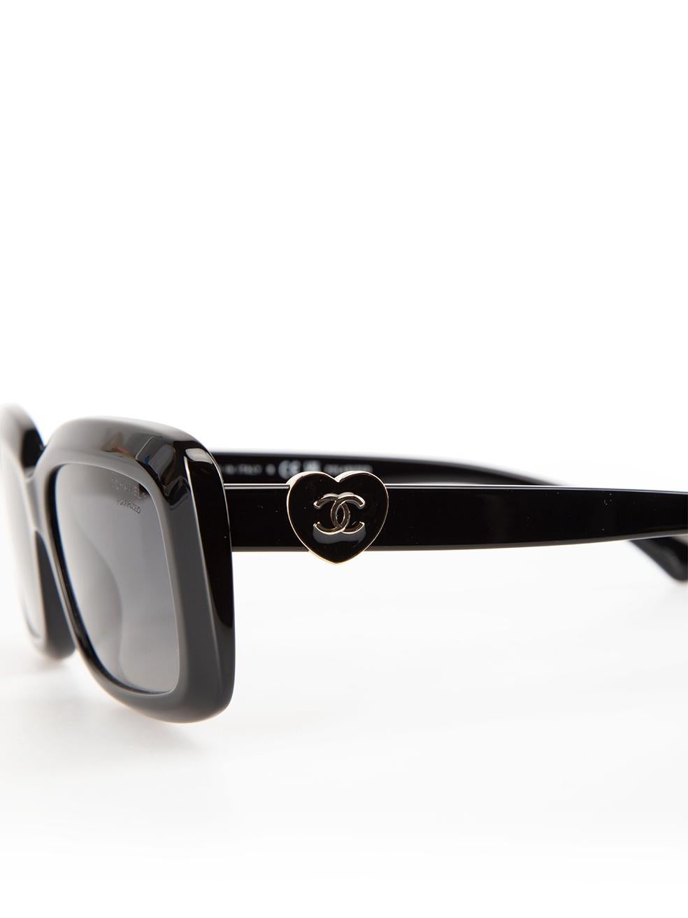 Chanel Black Heart Logo Rectangle Sunglasses 2