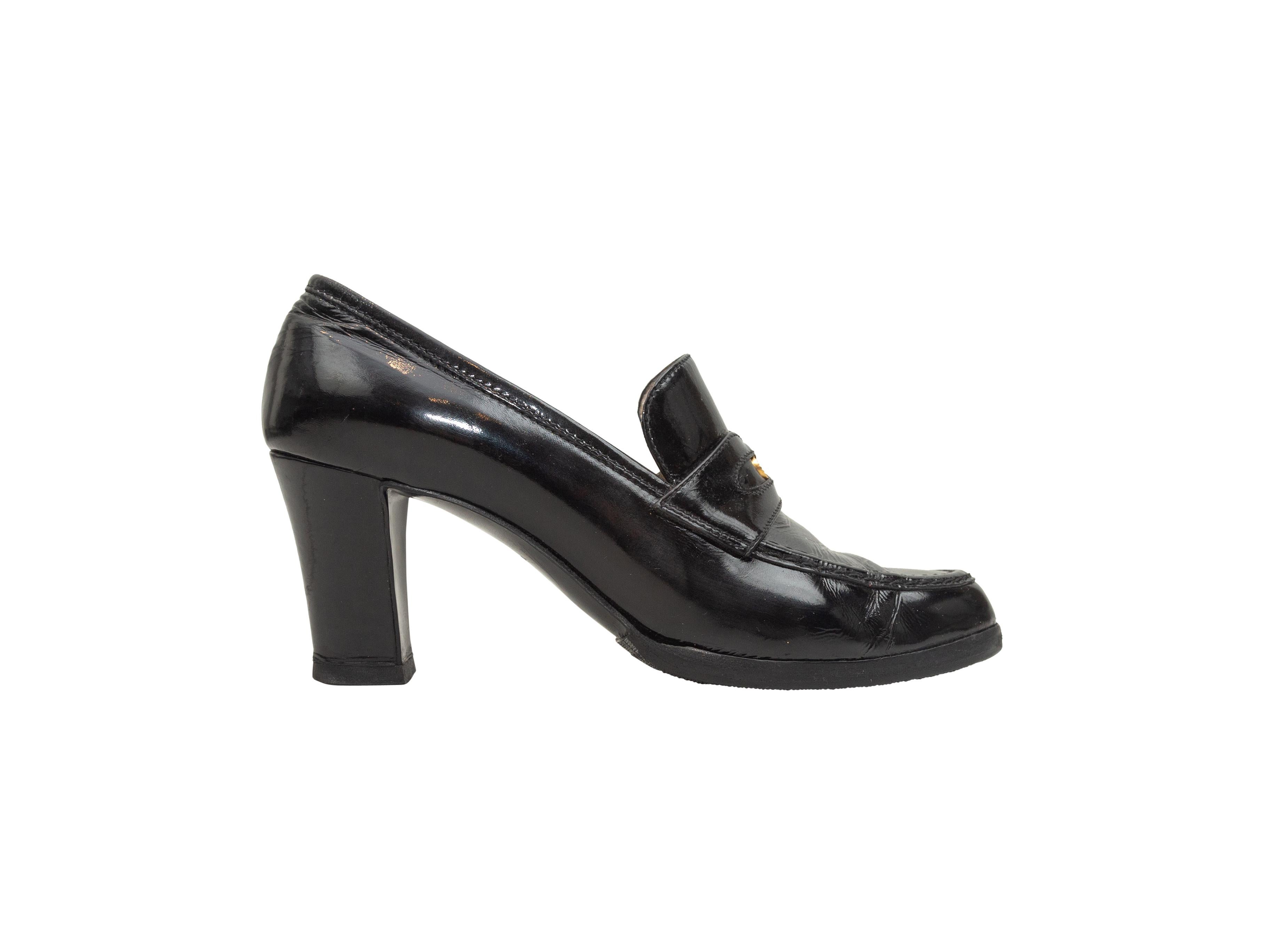 Women's Chanel Black Heeled Penny Loafers