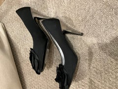 Chanel Black Heels with Geometric Pattern Metallic Heel and FLOWER DETAIL EU38