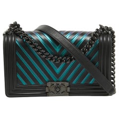 Chanel Black/Holographic Chevron Leather Medium Boy Flap Bag