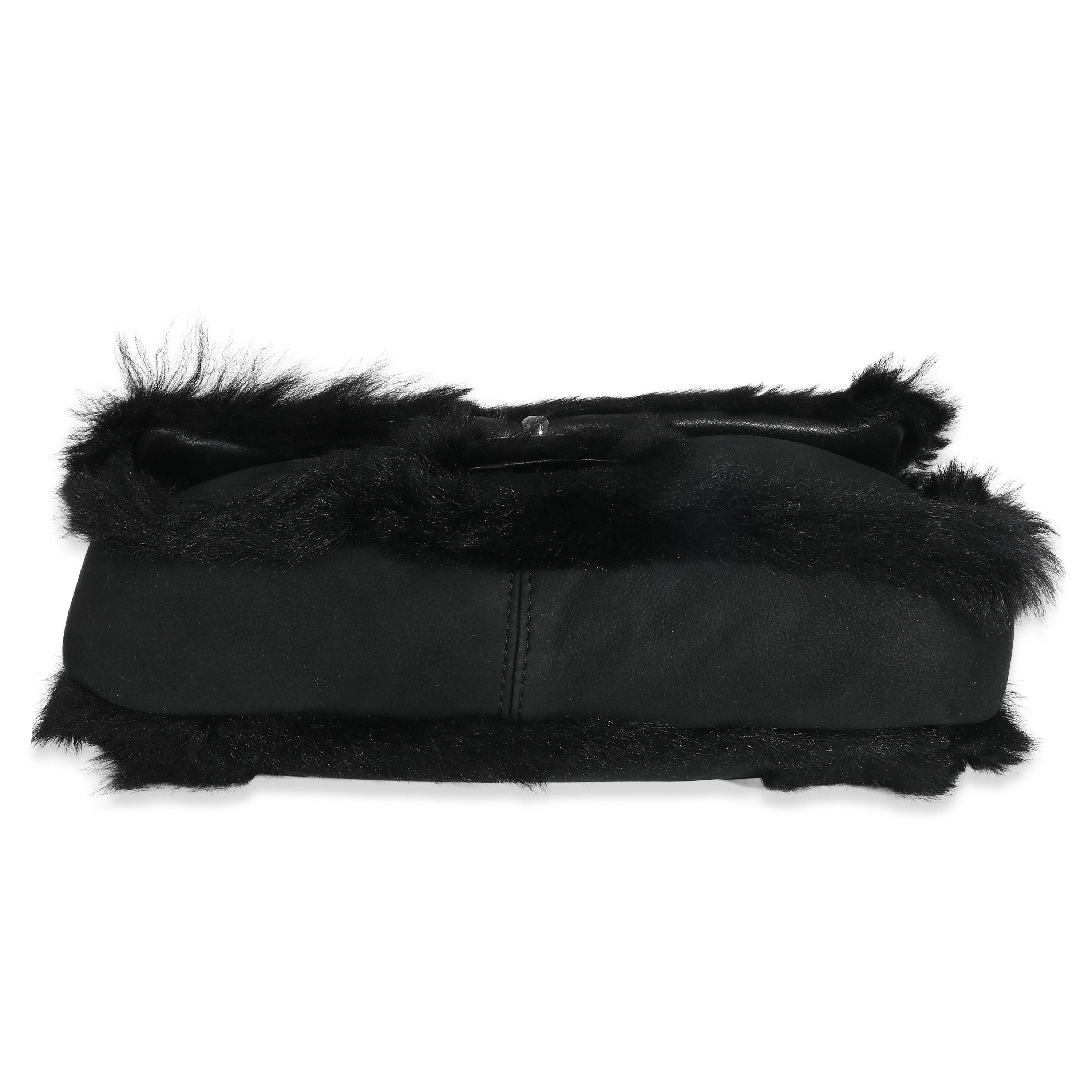 Chanel Black Horizontal Stitch Shearling CC Flap Bag 1