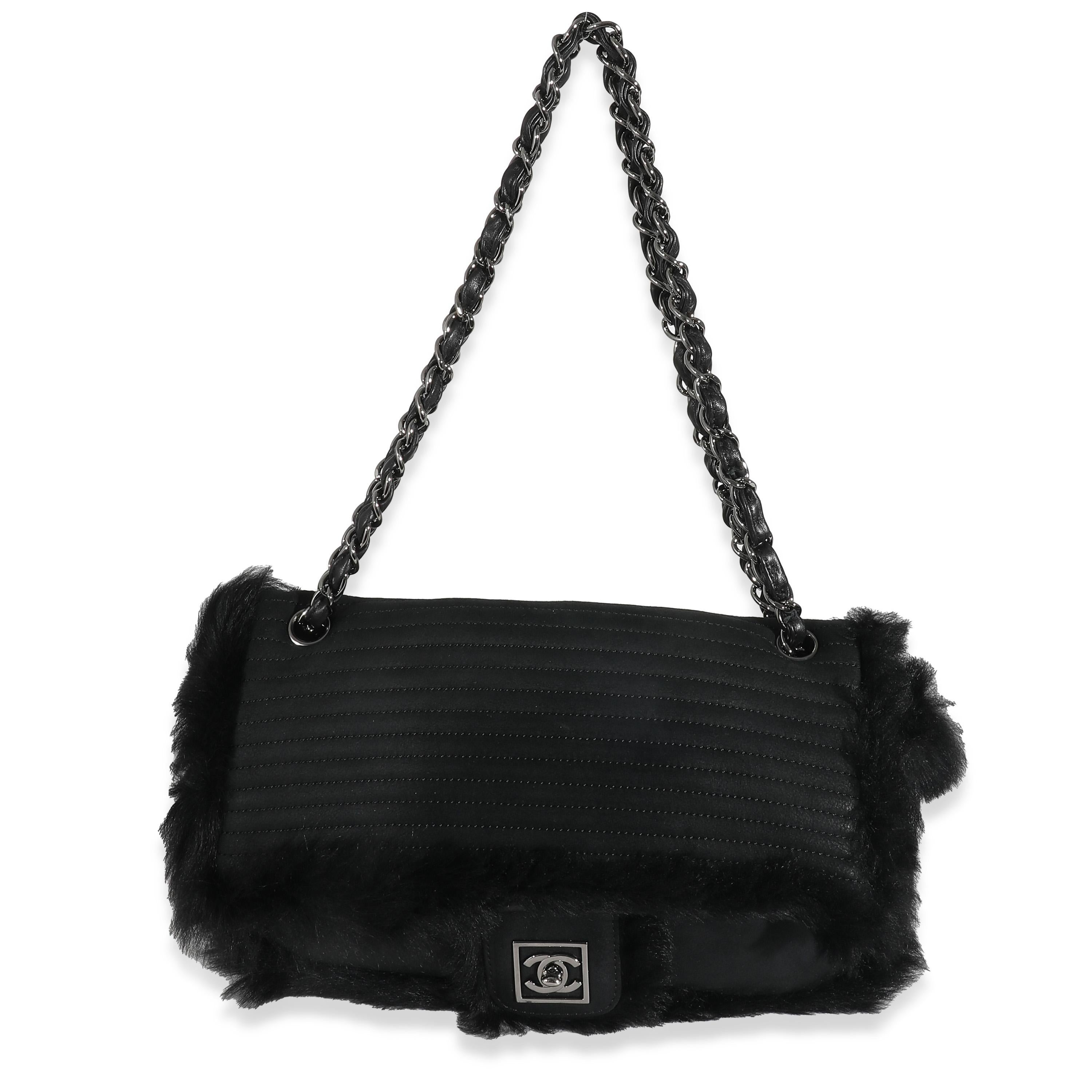 Chanel Black Horizontal Stitch Shearling CC Flap Bag 2