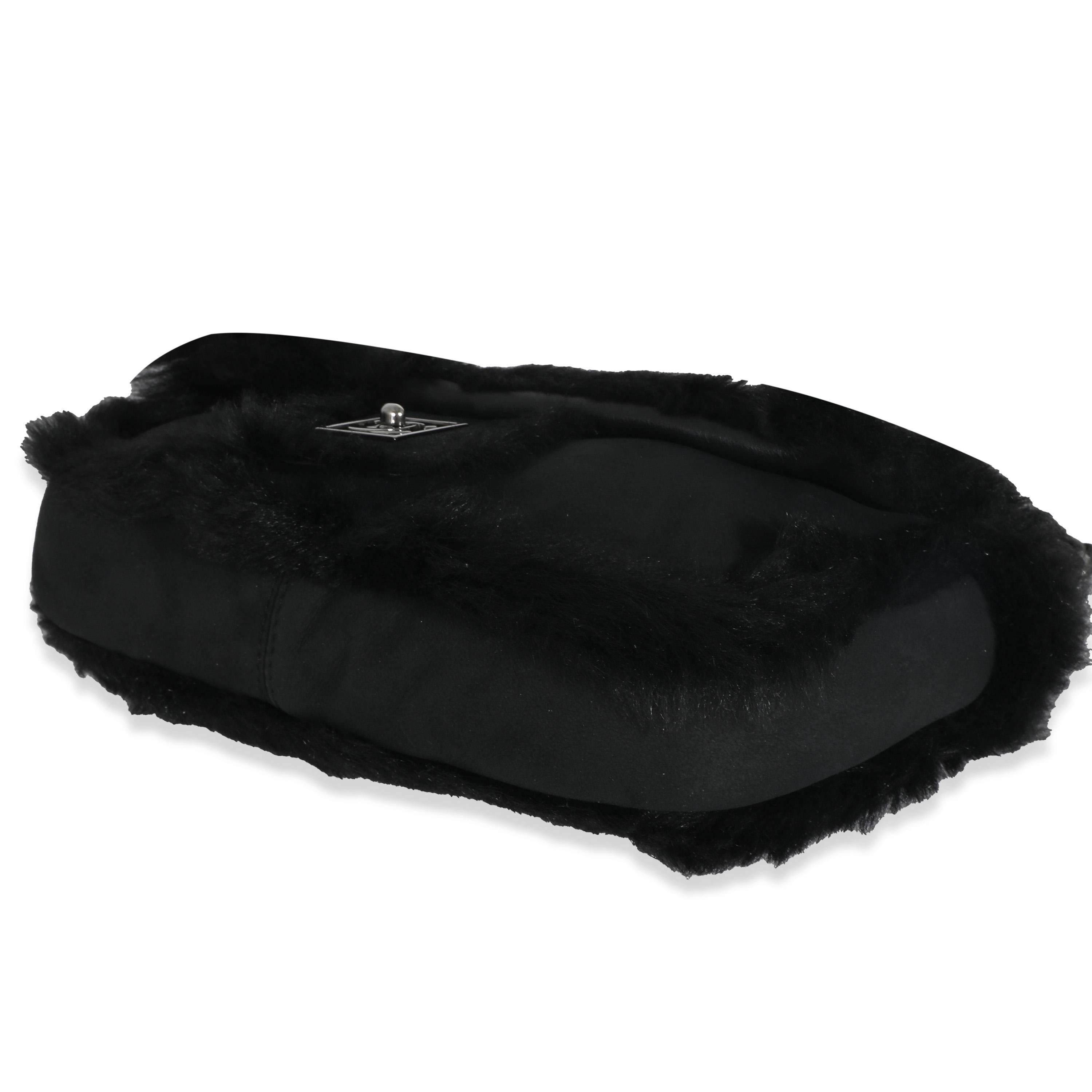 Chanel Black Horizontal Stitch Shearling CC Flap Bag 3