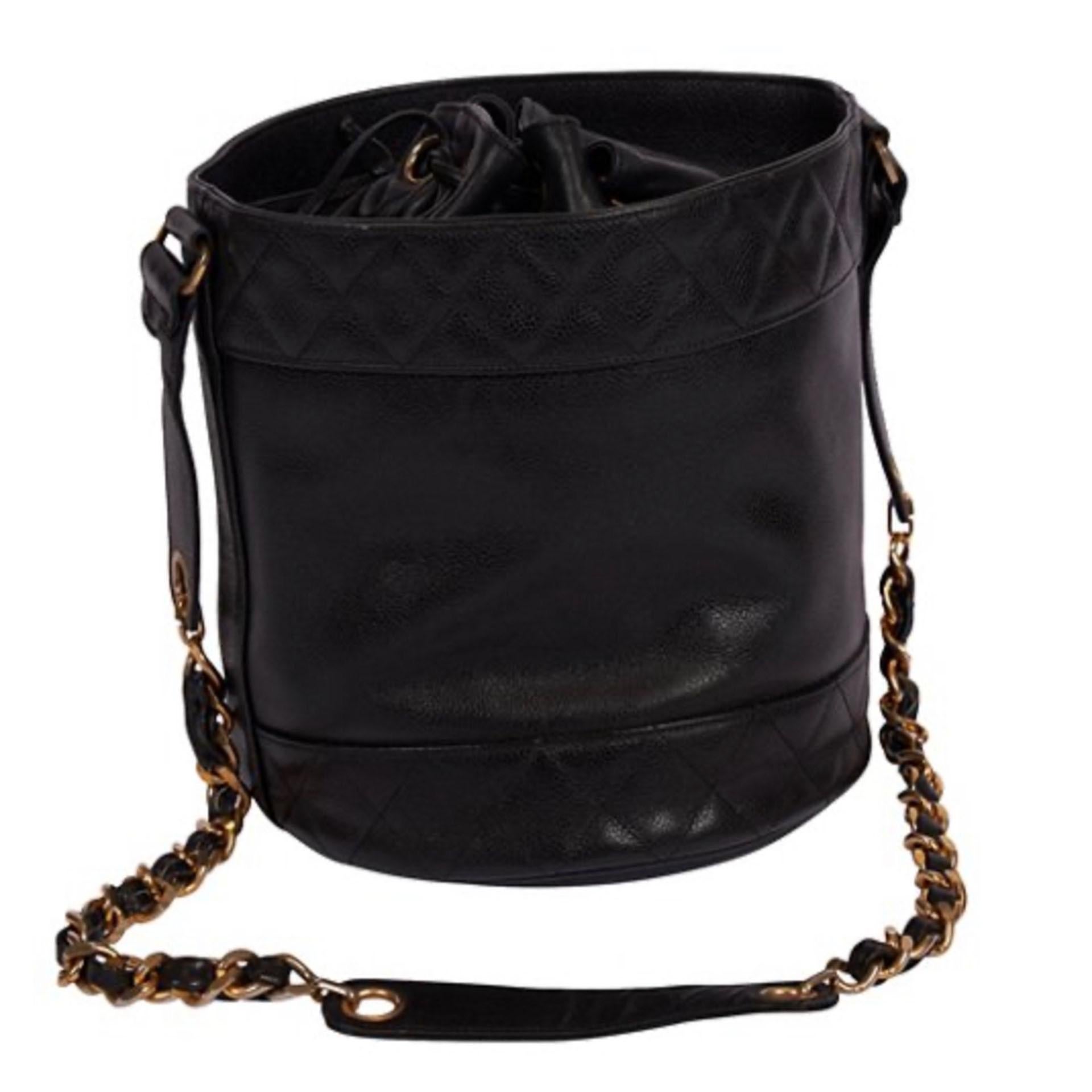 Chanel Black Iconic Bucket Vintage Rare Collectors Shoulder Bag In Good Condition For Sale In Miami, FL