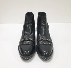 CHANEL Black Interlaced Chain Ankle Boots