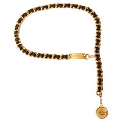 Chanel Black Interlaced Lambskin & Gold Vintage Chunky Coin Chain Belt