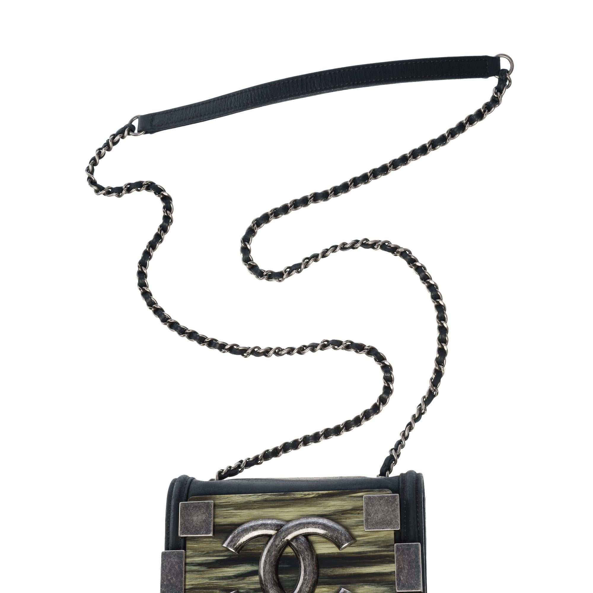 Chanel Black Iridescent Lambskin and Marble Plexiglass Mini Boy Brick Ruthenium For Sale 8