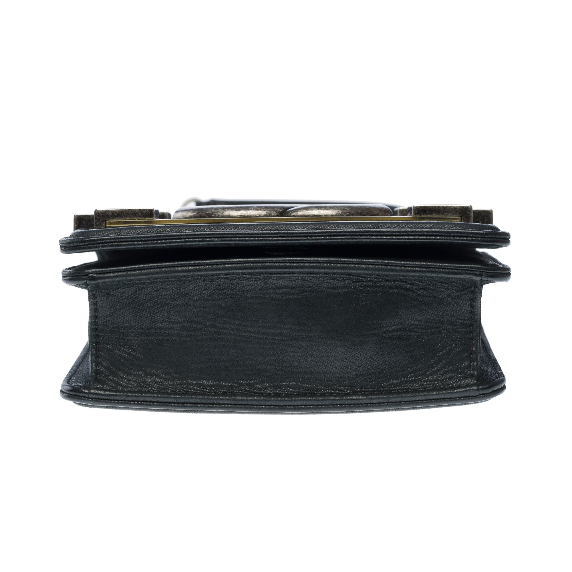 Chanel Black Iridescent Lambskin and Marble Plexiglass Mini Boy Brick Ruthenium For Sale 9