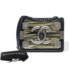 Chanel Black Iridescent Lambskin and Marble Plexiglass Mini Boy Brick Ruthenium