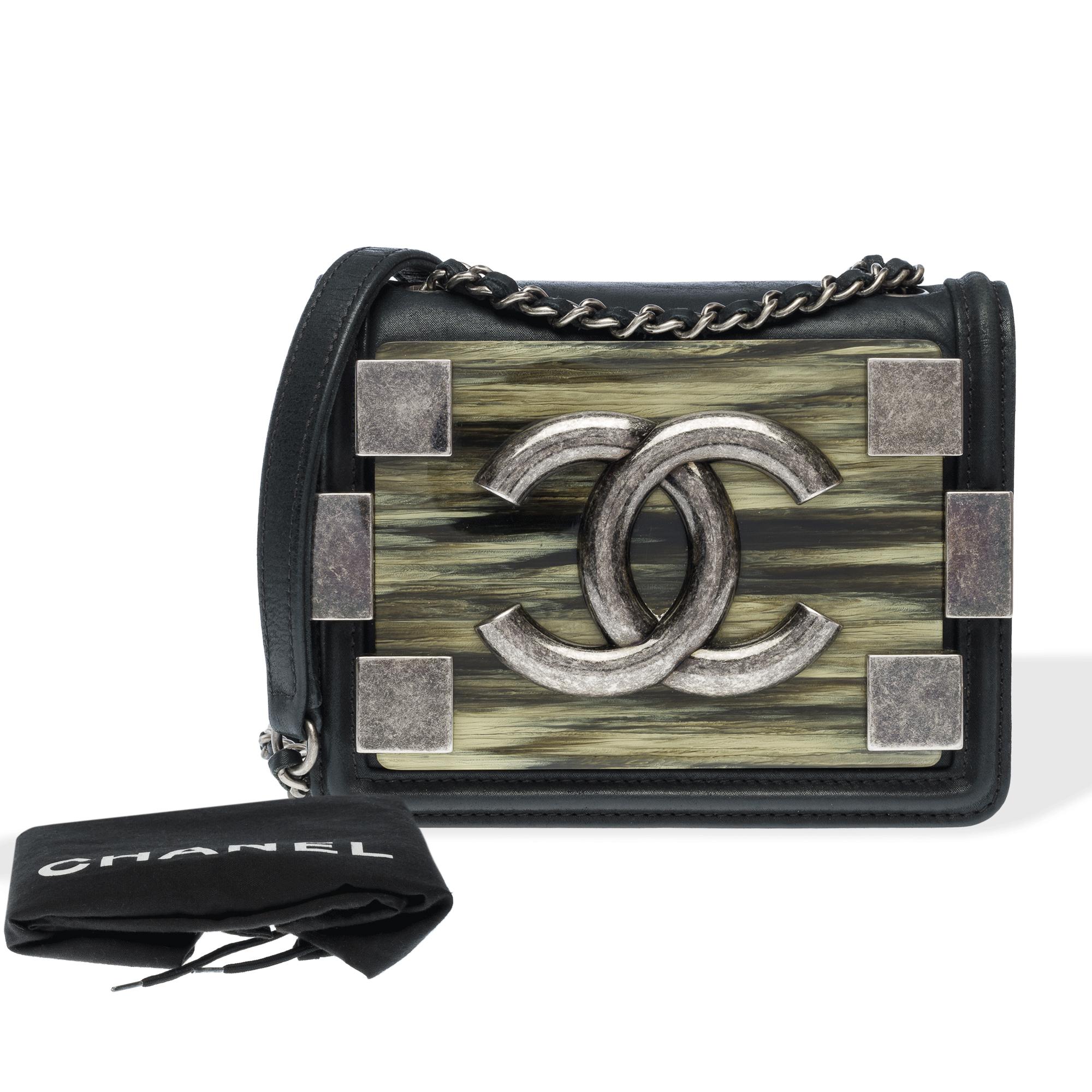 Chanel Black Iridescent Lambskin and Marble Plexiglass Mini Boy Brick Ruthenium In Excellent Condition For Sale In Paris, IDF