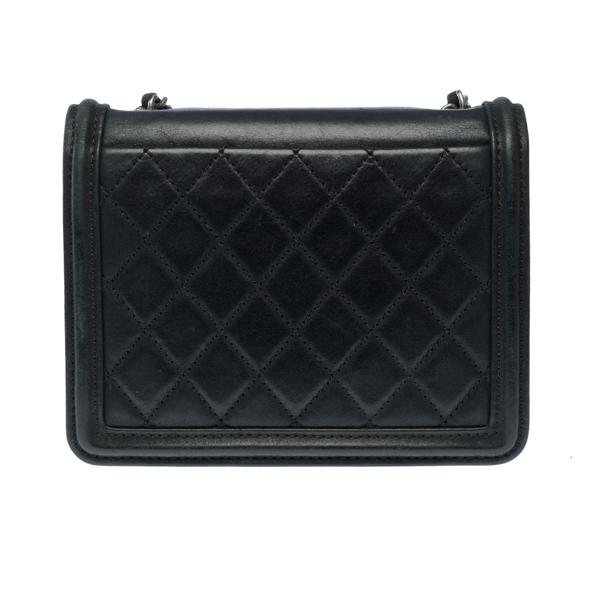 Chanel Black Iridescent Lambskin and Marble Plexiglass Mini Boy Brick Ruthenium For Sale 2