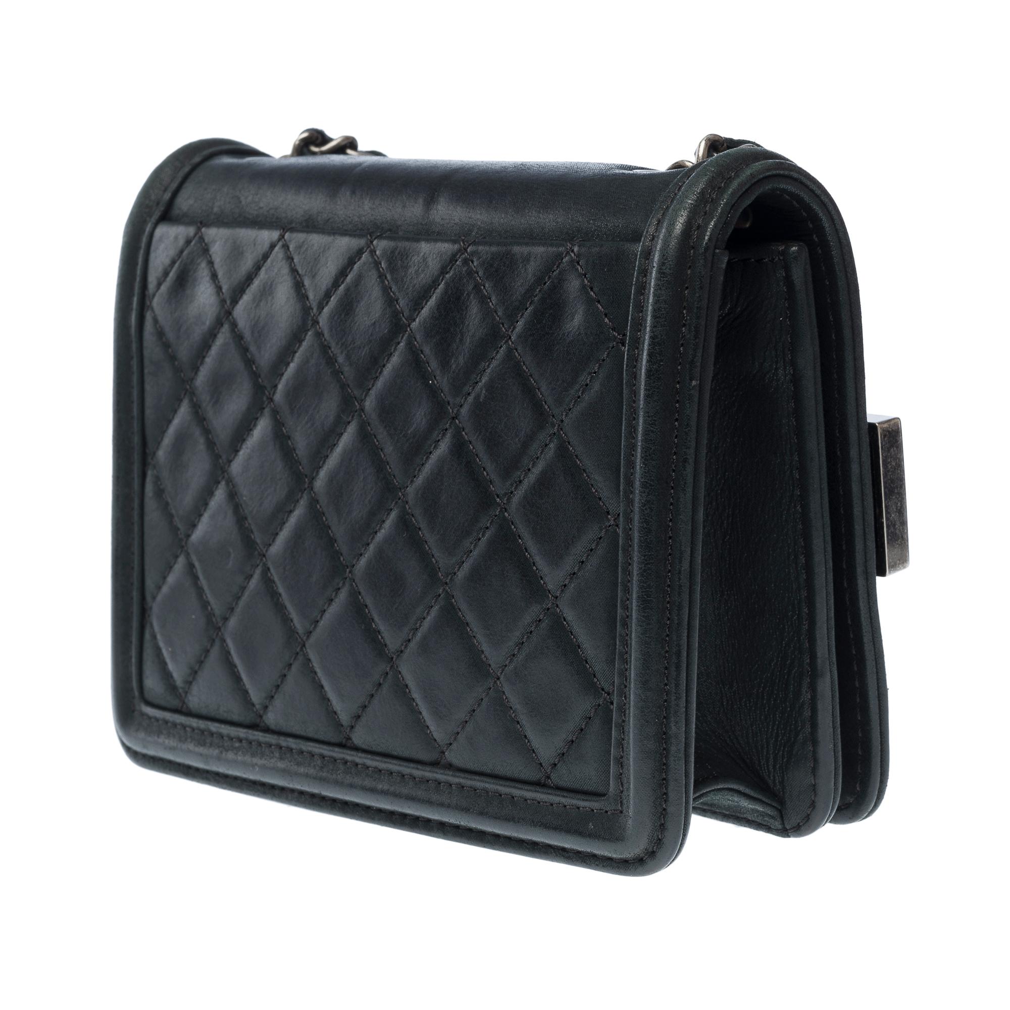 Chanel Black Iridescent Lambskin and Marble Plexiglass Mini Boy Brick Ruthenium For Sale 4
