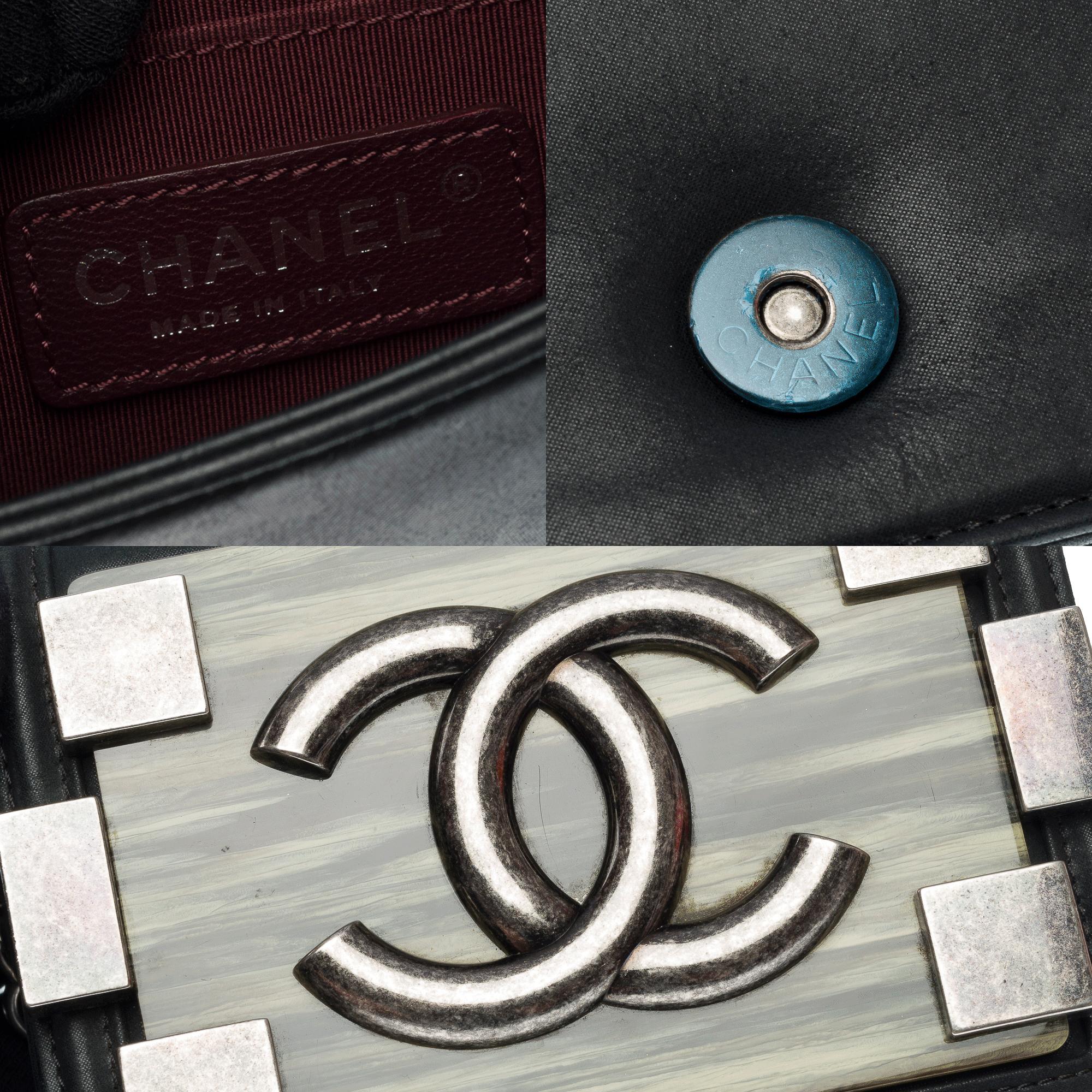 Chanel Black Iridescent Lambskin and Marble Plexiglass Mini Boy Brick Ruthenium For Sale 5