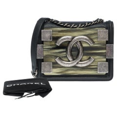 Chanel Black Iridescent Lambskin and Marble Plexiglass Mini Boy Brick Ruthenium