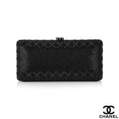 Chanel Black Iridescent Lambskin Crystal Quilted Clutch