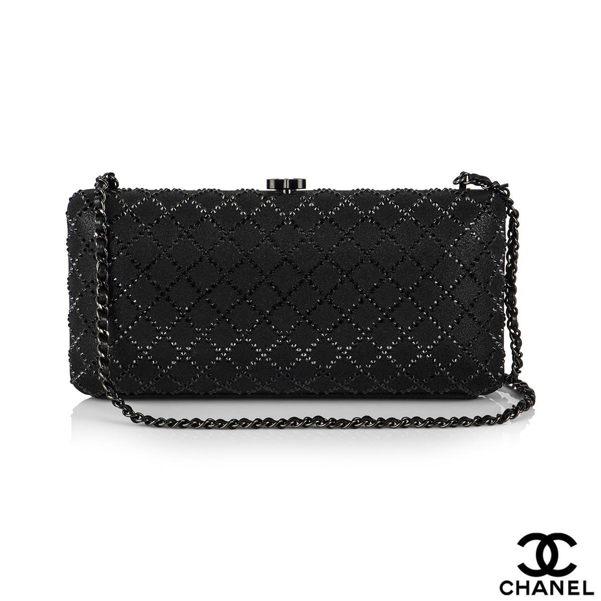 Chanel Black Iridescent Lambskin Crystal Quilted Clutch In Excellent Condition In Mayfair, London, London