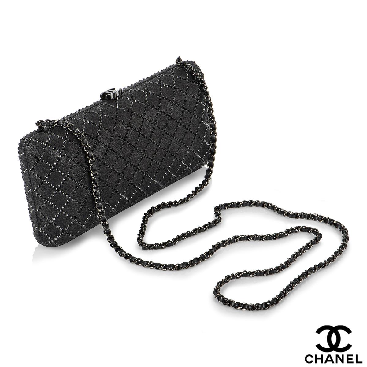 Women's Chanel Black Iridescent Lambskin Crystal Quilted Clutch 