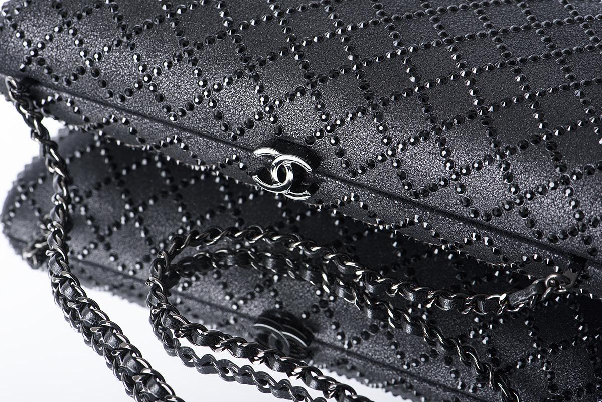 Chanel Black Iridescent Lambskin Crystal Quilted Clutch  4