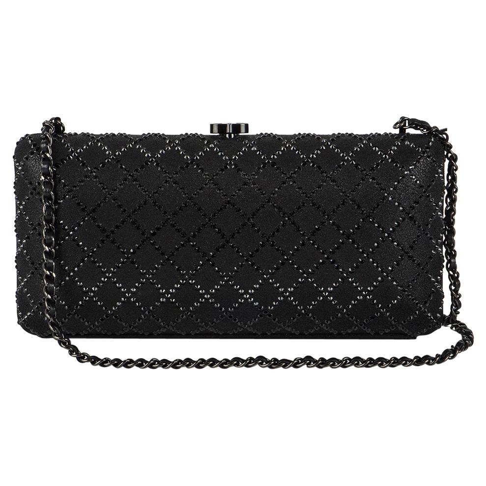 Chanel Black Iridescent Lambskin Crystal Quilted Clutch 