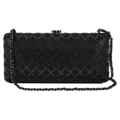 Chanel Black Iridescent Lambskin Crystal Quilted Clutch 