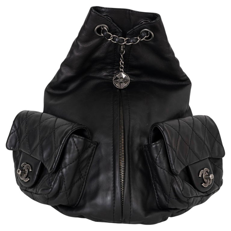 chanel leather backpack purse Small Duma Black Quilted CC Drawstring Bag – Fashion Reloved 9” width x 8.25” height x 4.75” depth x 2.5” handle dropCondition Shopbop Archive Chanel Caviar Drawstring