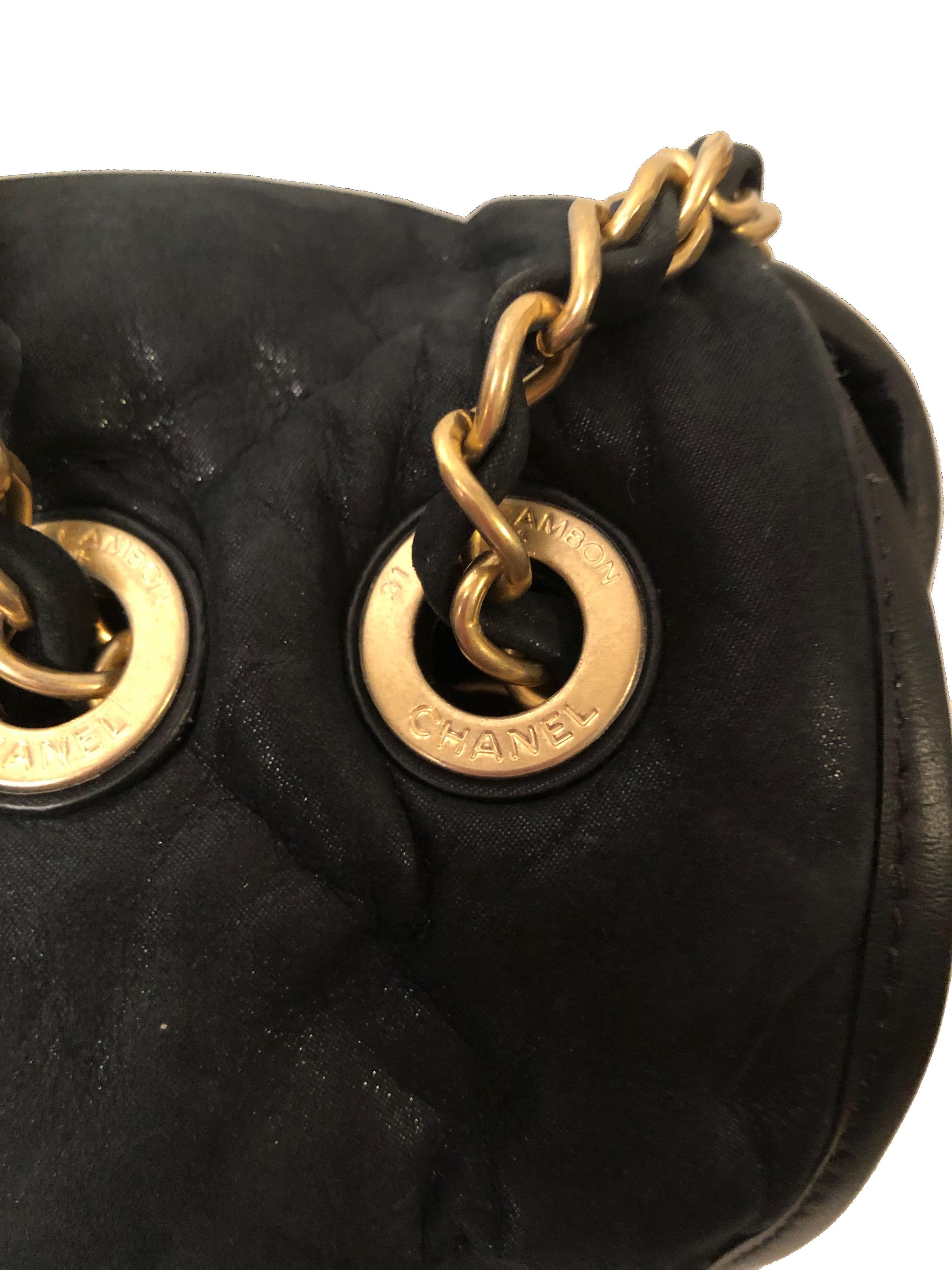 Women's Chanel Black Iridescent Leather Jumbo Chesterfield Bag