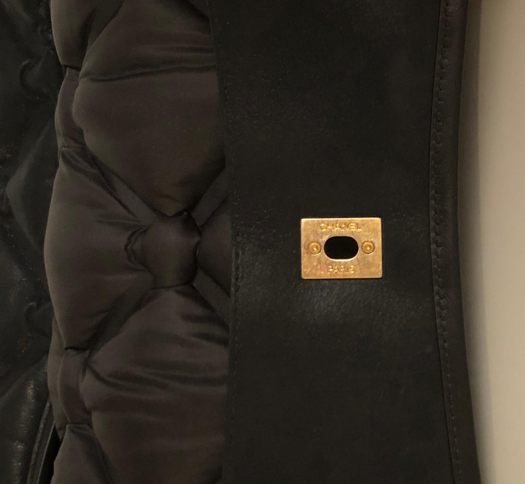 Chanel Black Iridescent Leather Jumbo Chesterfield Bag 3
