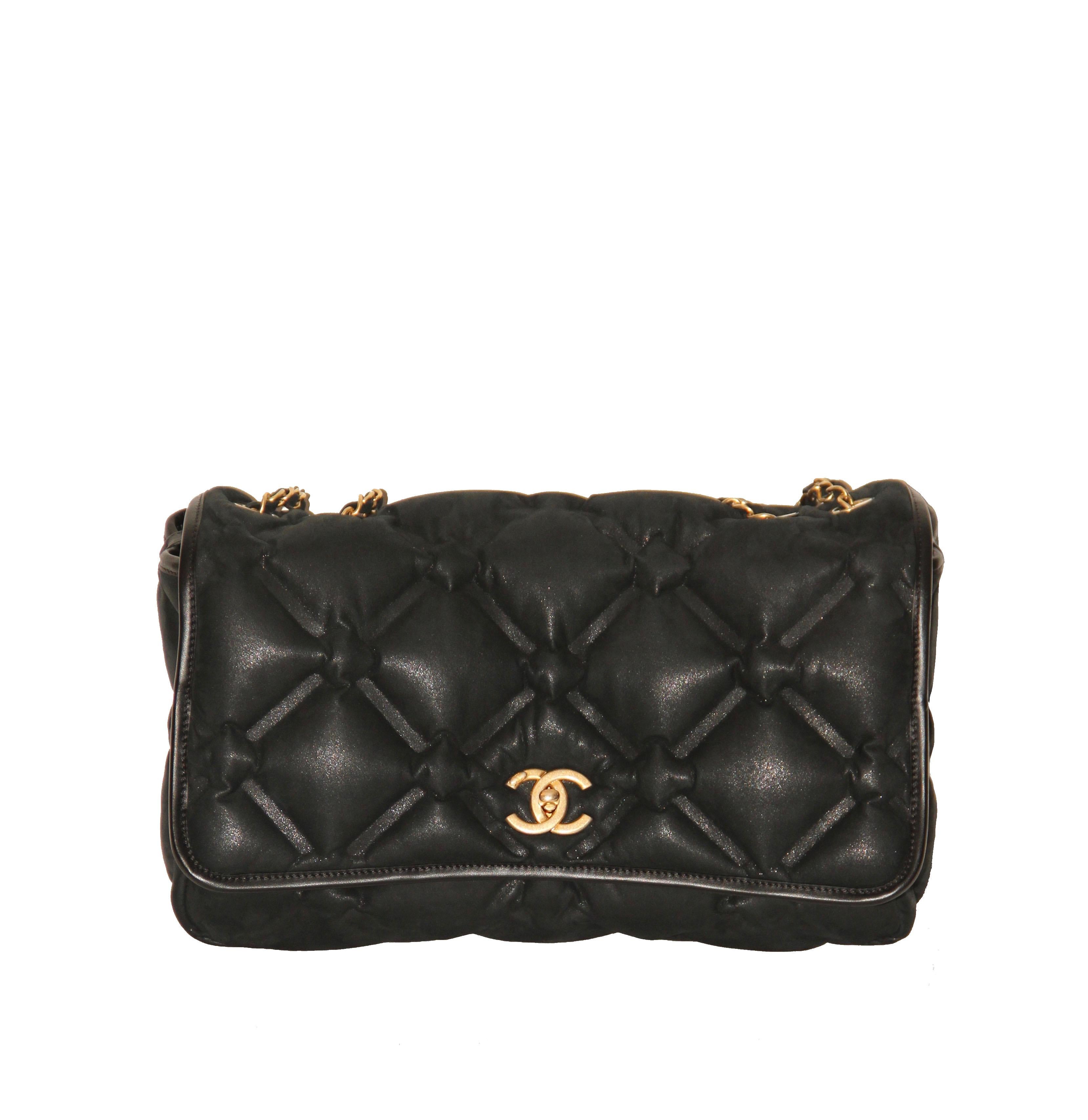 Chanel Black Iridescent Leather Jumbo Chesterfield Bag