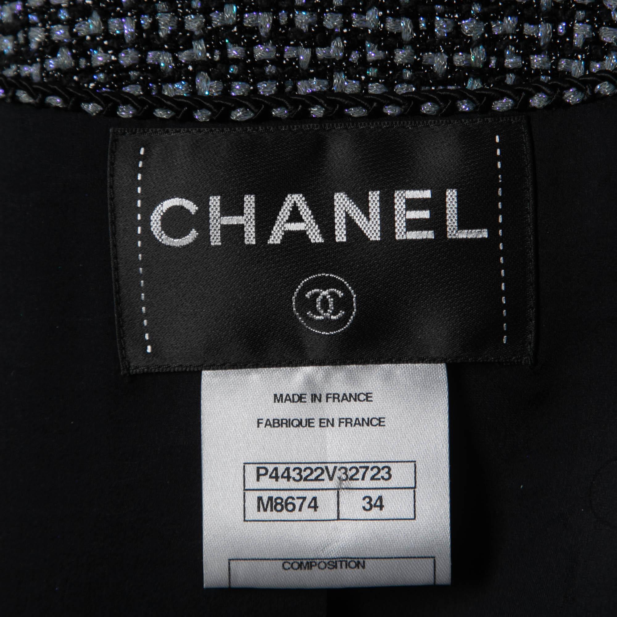 Women's Chanel Black/Iridescent Tweed Single Button Jacket S