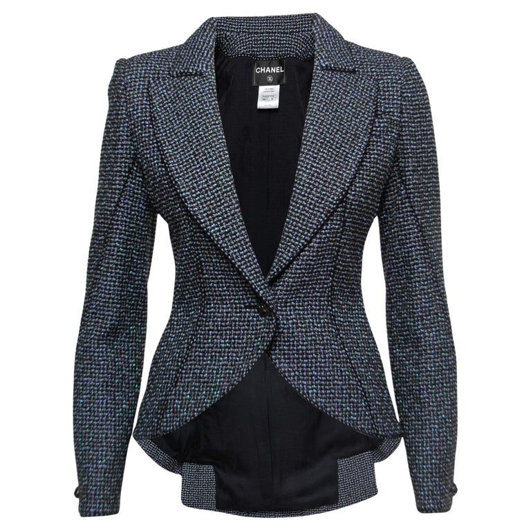 Chanel Black/Iridescent Tweed Single Button Jacket S