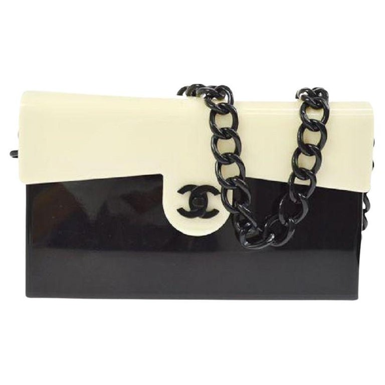 CHANEL Black Ivory Hard Evening Plastic Small Evening Shoulder Flap Bag For  Sale at 1stDibs