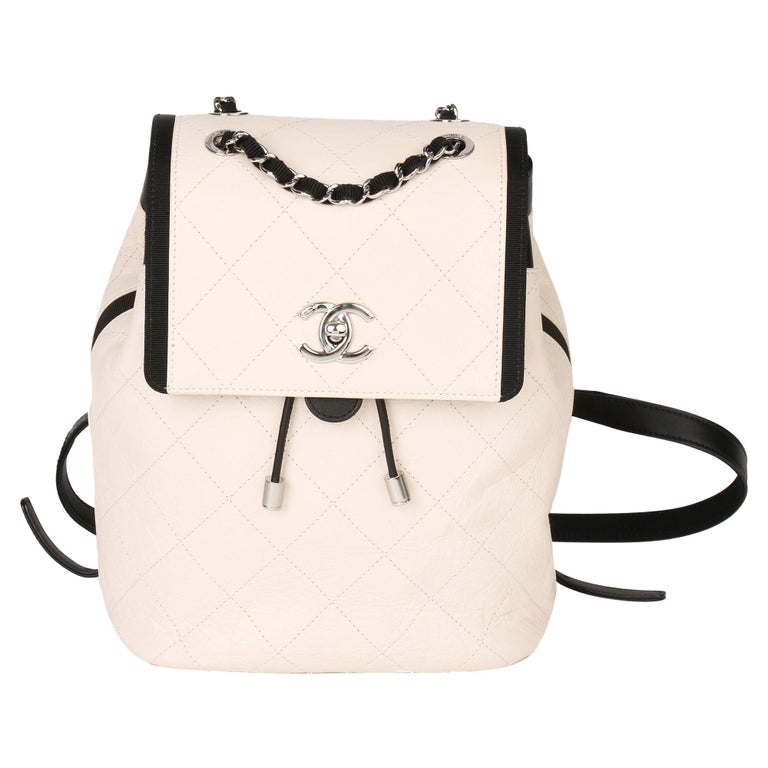 Chanel Black and Ivory Quilted Calfskin Leather Classic Backpack