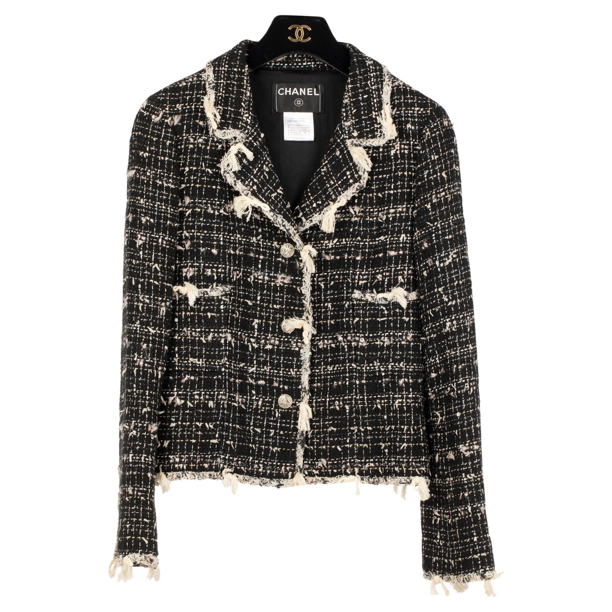 Chanel Black and Ivory Tweed Jacket 38 FR at 1stDibs