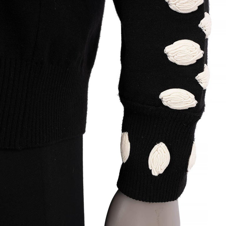 CHANEL black and ivory wool 2015 15B CAMELLIA APPLICATION Sweater 38 S For  Sale at 1stDibs