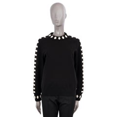 CHANEL black & ivory wool 2015 15B CAMELLIA APPLICATION Sweater 38 S