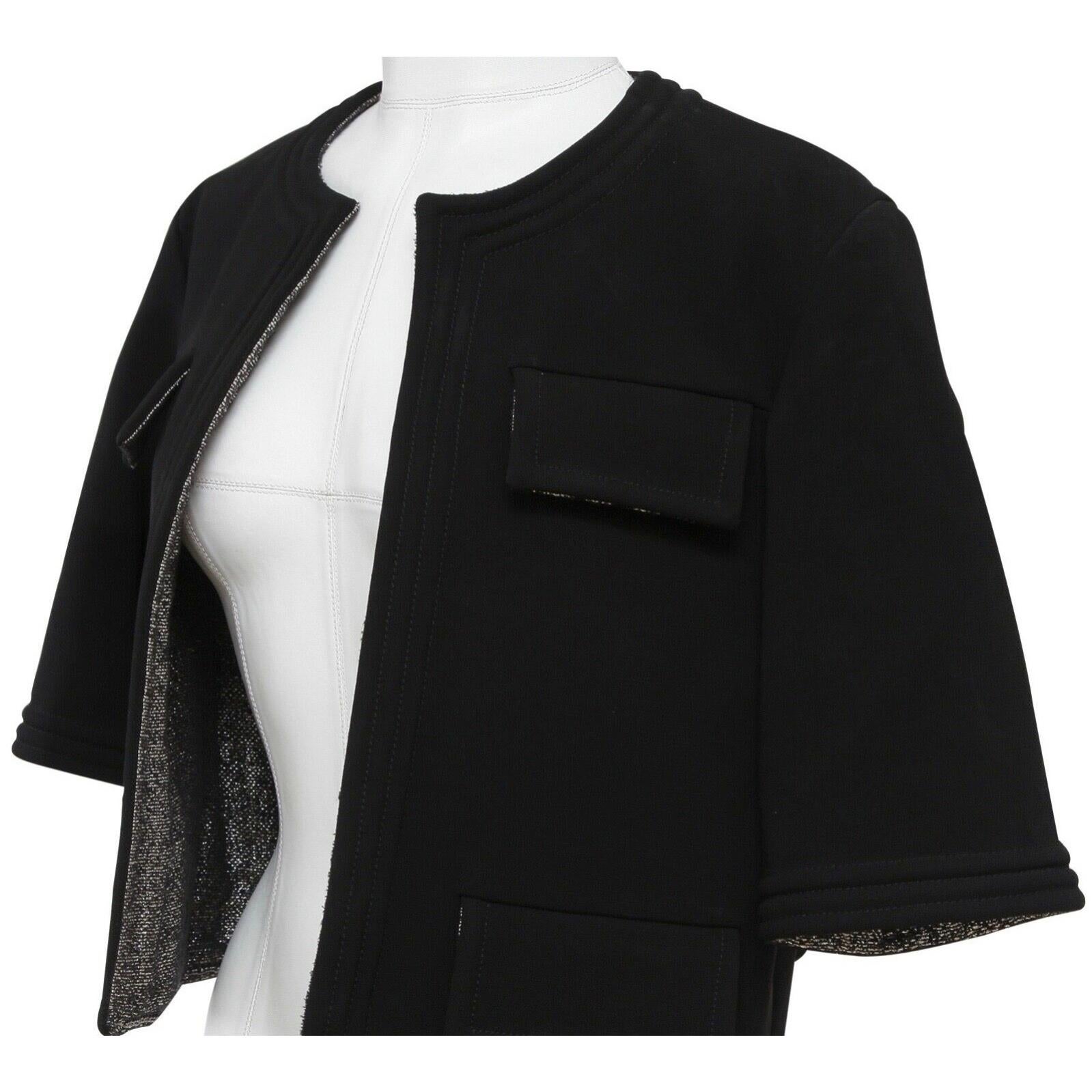 CHANEL Jacket Blazer Black Cropped Collarless Metallic Open Front 38 Fall 2012 In Excellent Condition In Hollywood, FL