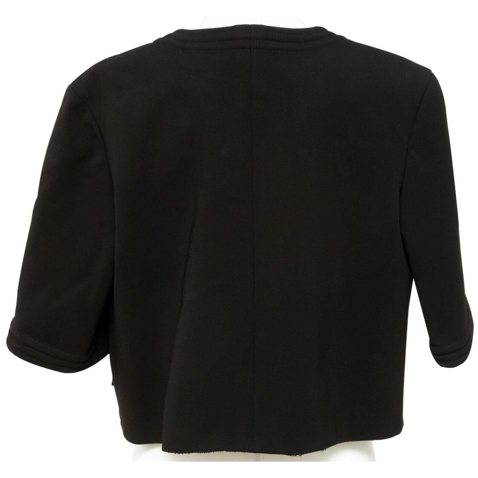 Women's CHANEL Jacket Blazer Black Cropped Collarless Metallic Open Front 38 Fall 2012