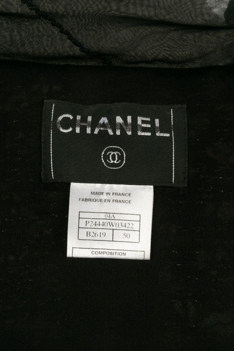 Veste noire Chanel en tweed et soie en vente 5