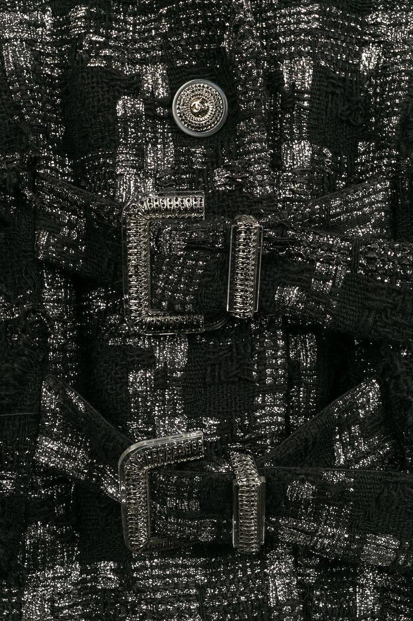 Chanel Black Jacket in Wool and Silver Lurex Thread For Sale 4
