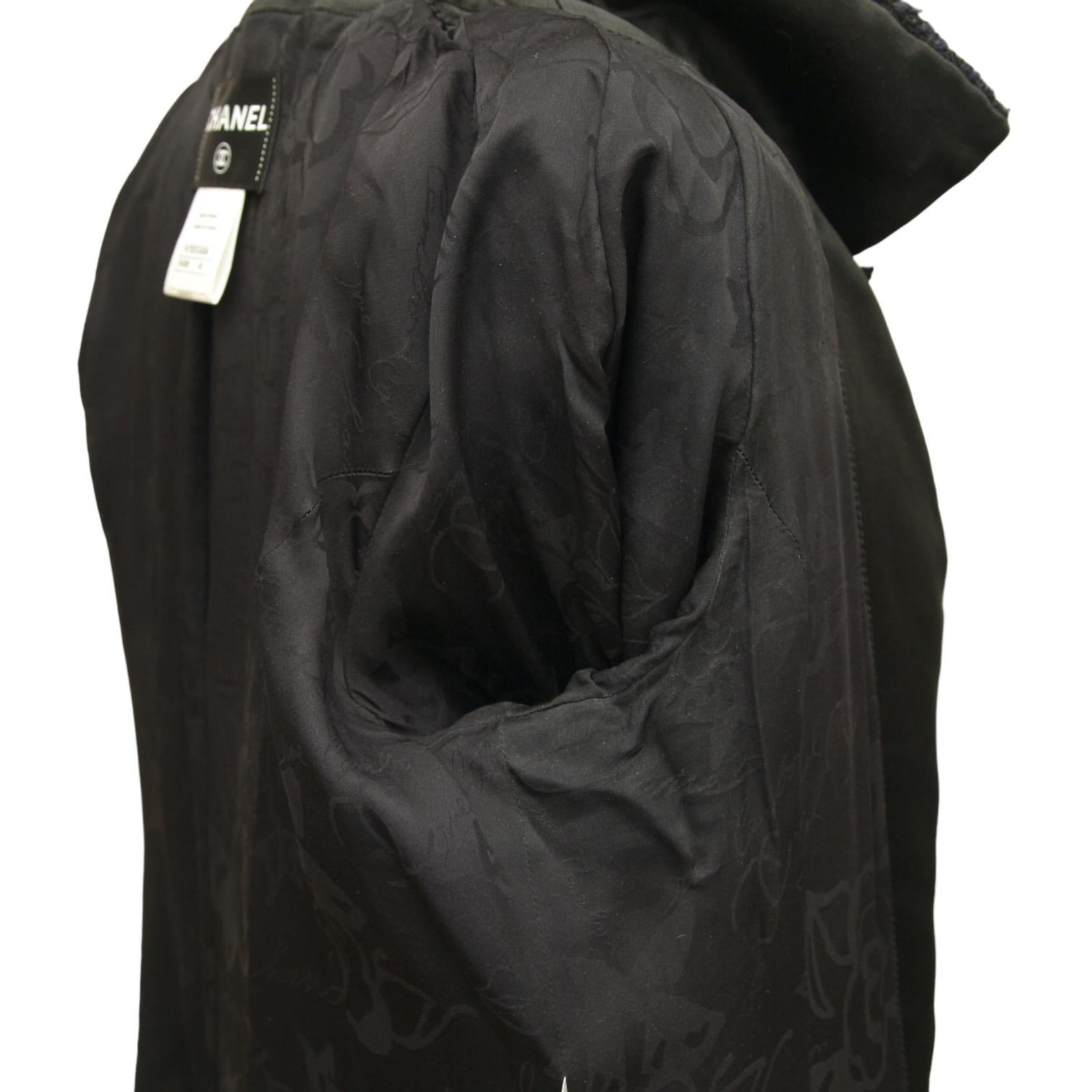 CHANEL  Black Jacket Tweed Wool Braided Gunmetal Buttons Pockets 40 2013 RUNWAY 9