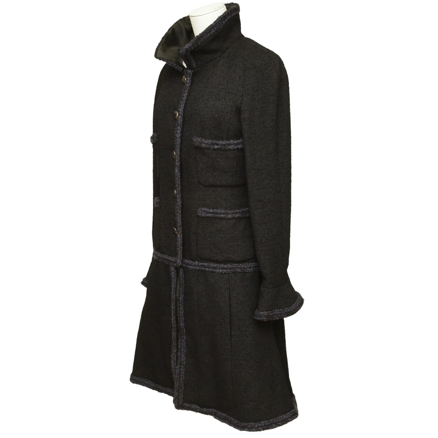 CHANEL  Black Jacket Tweed Wool Braided Gunmetal Buttons Pockets 40 2013 RUNWAY In Fair Condition In Hollywood, FL