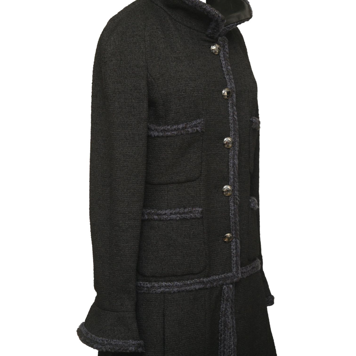 Women's CHANEL  Black Jacket Tweed Wool Braided Gunmetal Buttons Pockets 40 2013 RUNWAY