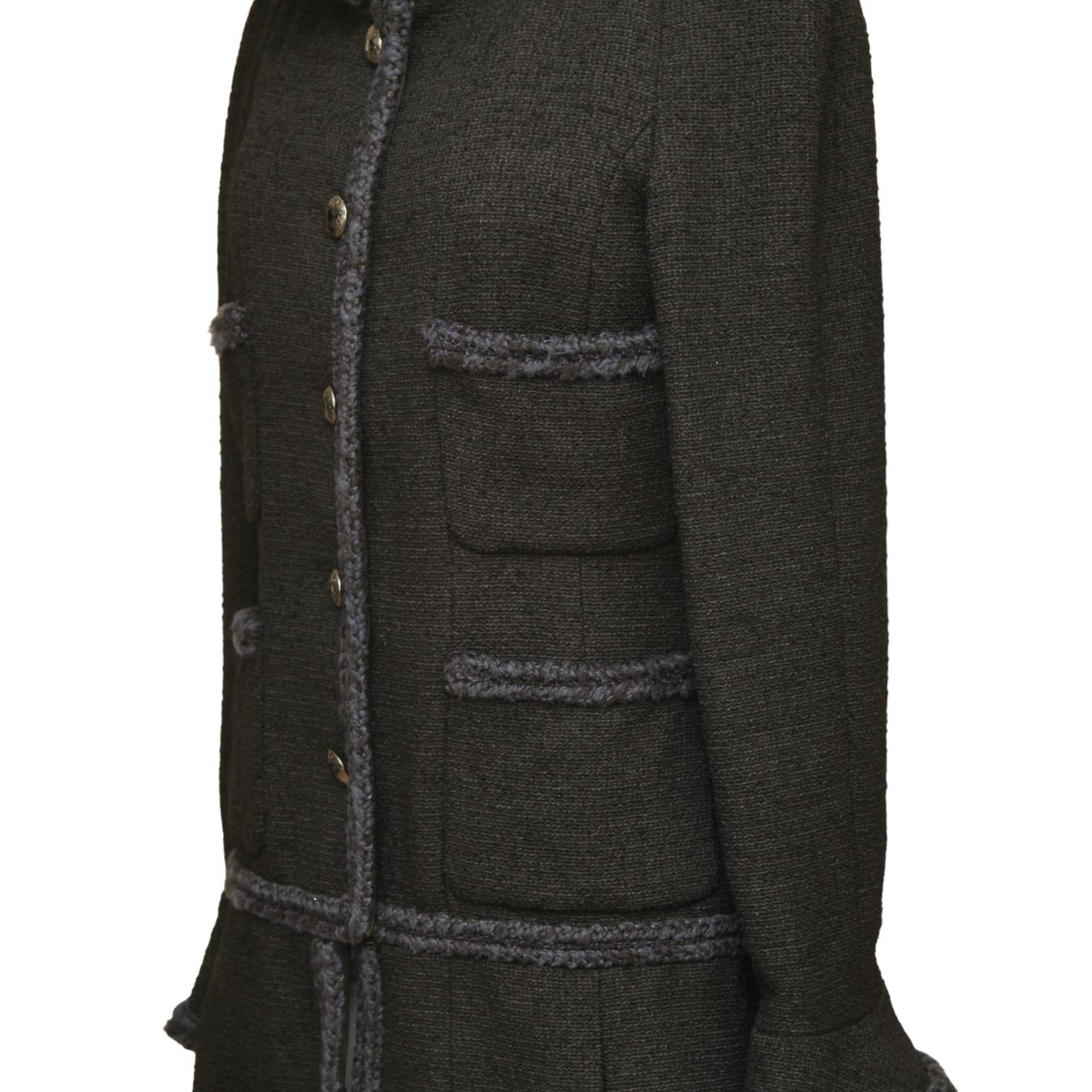 CHANEL  Black Jacket Tweed Wool Braided Gunmetal Buttons Pockets 40 2013 RUNWAY 1