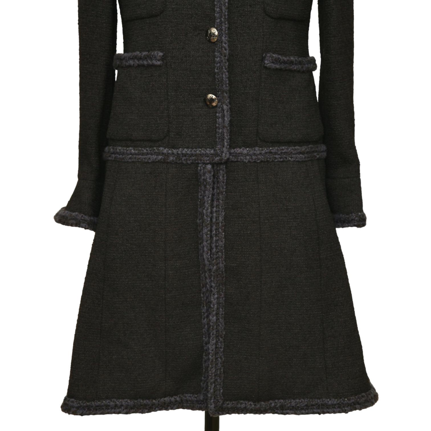 CHANEL  Black Jacket Tweed Wool Braided Gunmetal Buttons Pockets 40 2013 RUNWAY 3