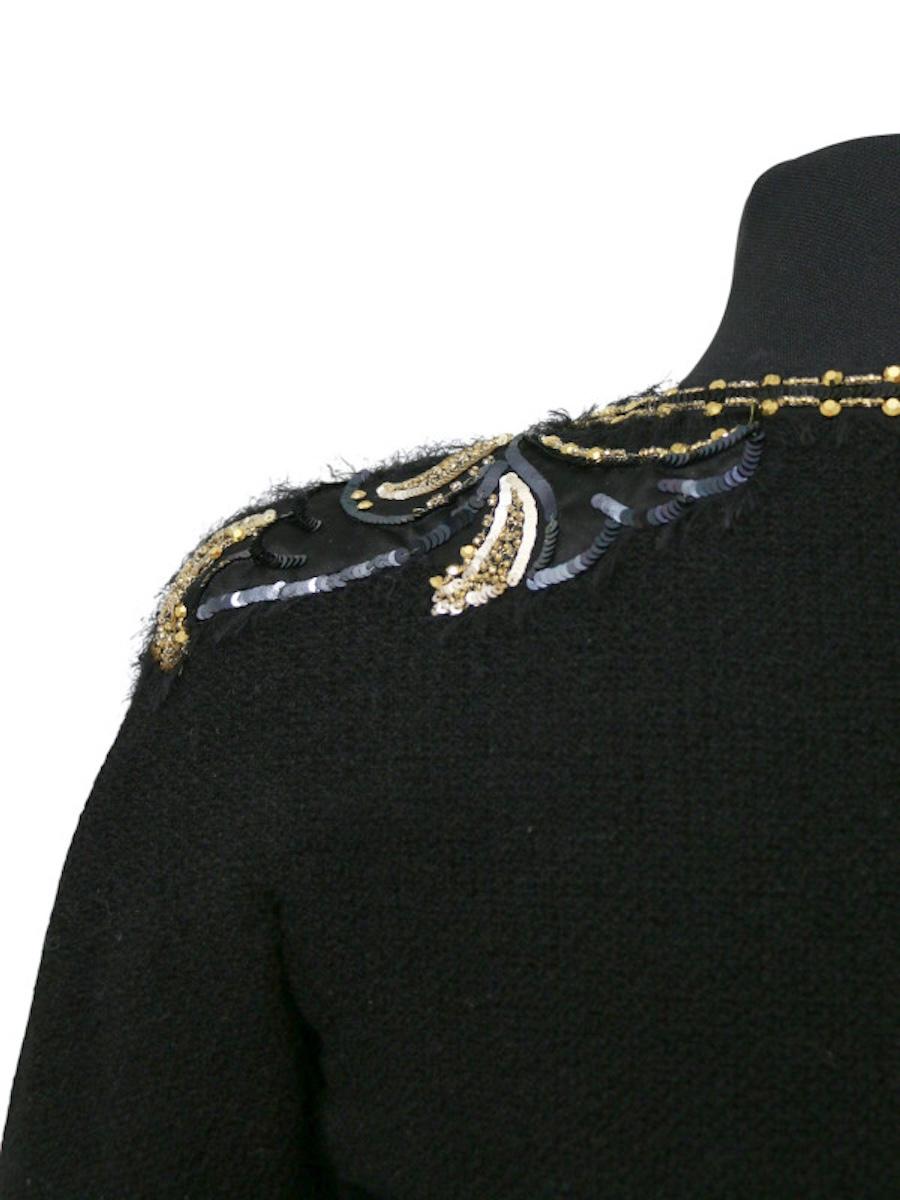 Chaqueta negra Chanel con bordado Lesage Negro en venta