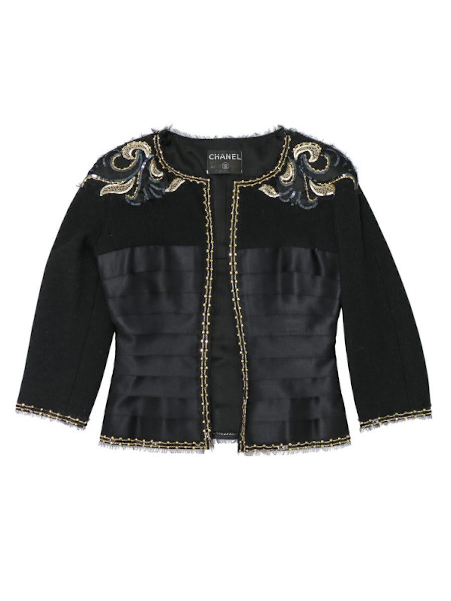 Chaqueta negra Chanel con bordado Lesage en venta 2